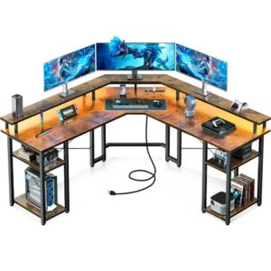 Coleshome L Shaped Desk with LED Lights